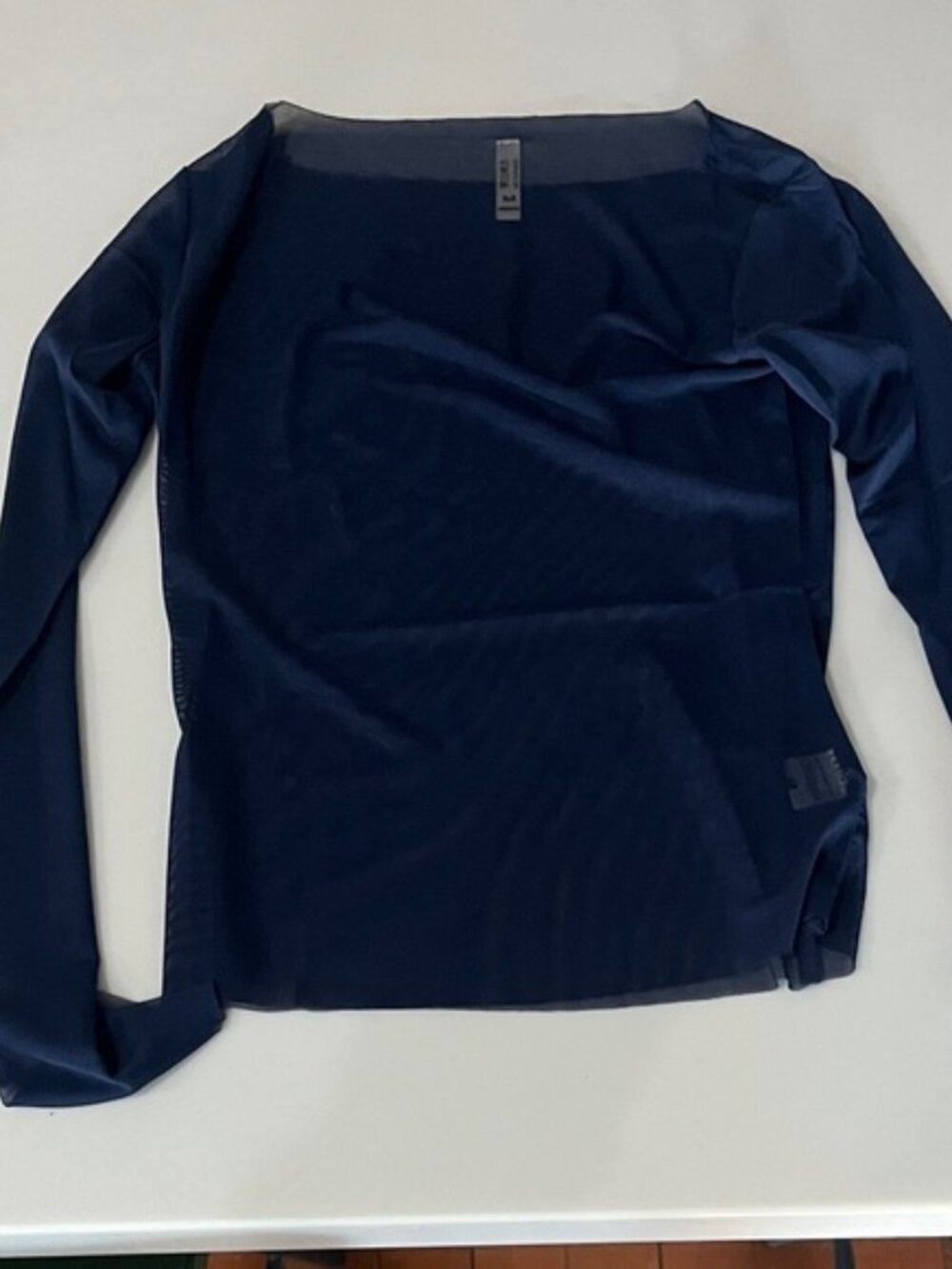 AKIRA Deep Blue Long Sleeve Mesh Top